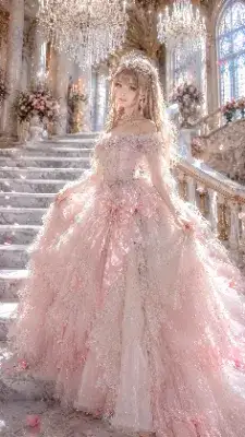花びらが舞う宮殿で輝くピンクの王女