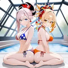 ビキニ姿のFGOの武蔵と原神の宵宮で尻合わせ！