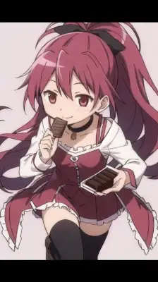 チョコを食べる佐倉杏子(AIイラスト)