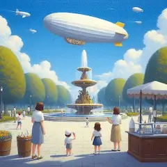 公園に現れた飛行船