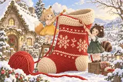 【コン子とポン子】 大きな靴下