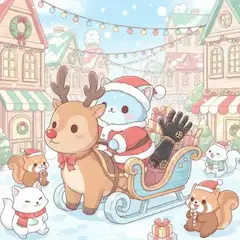 雪街の青いサンタ鹿