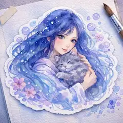 星空の髪に抱かれる猫の夢