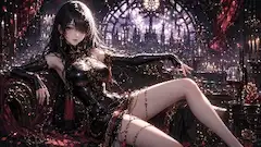 月明かりに濡れる黒のドレスとワインの夜