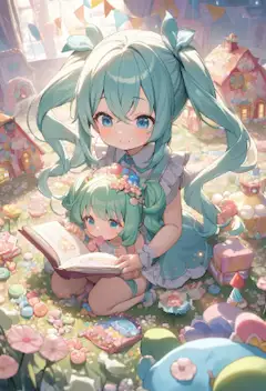妹に絵本を読んであげるミクちゃん