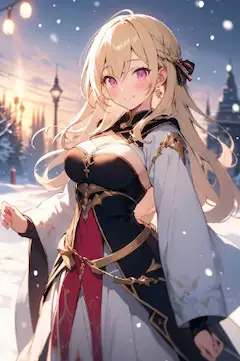 雪の中微笑む白魔道士さん