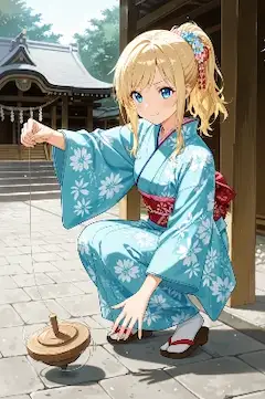 夏の神社で独楽が紡ぐ少女の願い