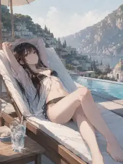 プールサイドでくつろぐ少女