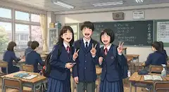 桜舞う笑顔の教室