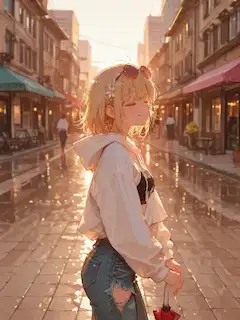 雨上がりの街に咲く黄金の微笑み