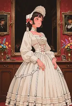 古い屋敷で微笑む白いメイド