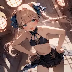 黒ビキニの金髪ツインテール少女