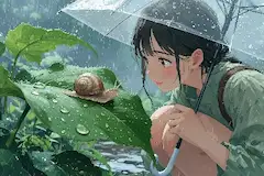 雨の森で出会った小さな旅人