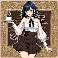 カフェの微笑む黒髪少女　コーヒーの日