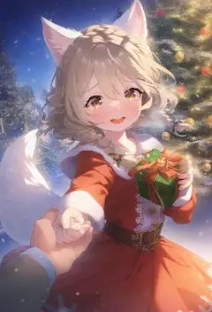 主人がクリスマスのお祝いをしてくれてとっても嬉しいケモ耳少女