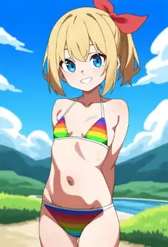 レインボー柄の水着だよ！