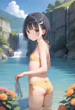ボブカット〇リJ〇ちゃんのビキニ後ろ姿（黄色）