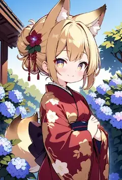 紫陽花と狐耳少女