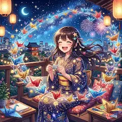 星空に舞う願いの折り鶴