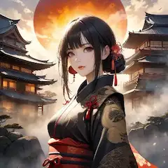 夕陽に佇む着物美人