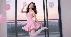 ピンクチェックのミニドレスで弾む午後。夕暮れに溶けるピュア＆フェミニンなAI美少女
