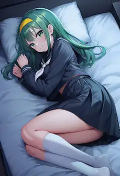 緑髪少女のゆったりベッドタイム