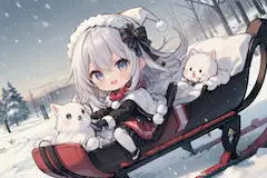 ソリに乗った少女