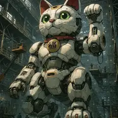 巨大招き猫ロボの工場目覚め