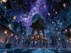 星空の下の祭り