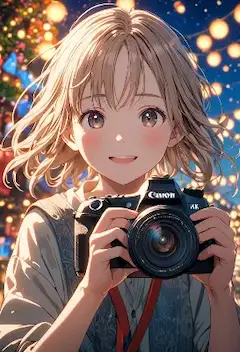 夜祭りの一枚、少女の微笑み