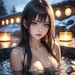 雪明かりの温泉に浮かぶ美少女