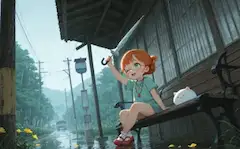 雨のバス停で