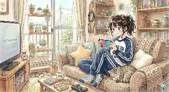 猫と一緒にゲームの休日。