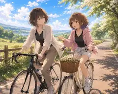 桜舞う道を二人で駆ける自転車旅