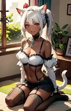 日向ぼっこする褐色猫娘