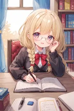 勉強中の三つ編み少女