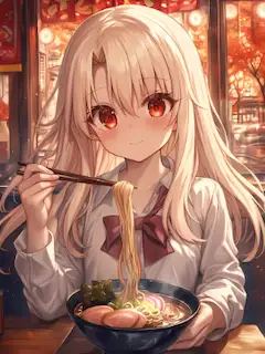 食欲の秋でラーメンを食べるイリヤちゃん🍜