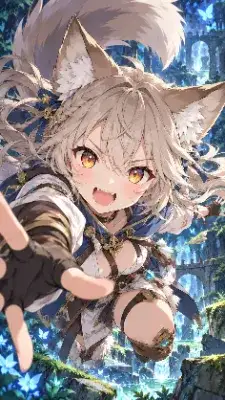 君の手を掴む、森の冒険狐娘