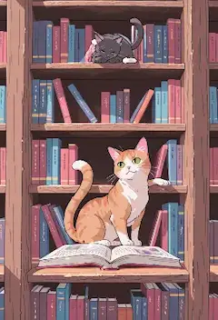 本の香る書斎で出会う二匹の猫