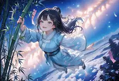 竹に導かれ星空を舞う少女