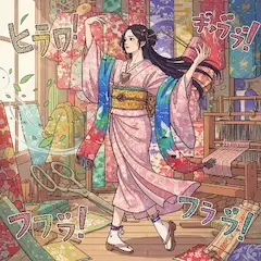 織物工房で舞う着物美人