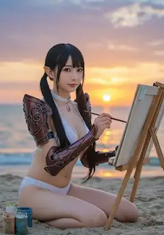 夕陽に溶けるエルフのキャンバス