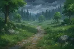 AI画像改変　大雨の森の冒険の旅路