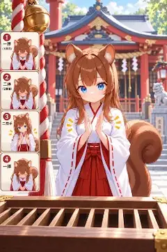 リス耳巫女の神社参拝