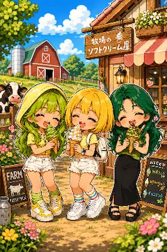 牧場でソフトクリーム♪（ライム、レモン、緑ちゃん）