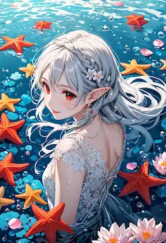 星の海で微笑む銀髪の海精