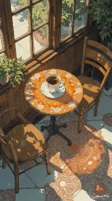窓辺のコーヒーテーブル／スマホ壁紙アーカイブ