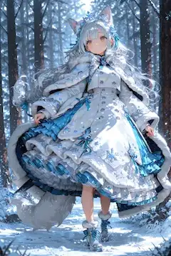 冬の森をお散歩お嬢さん
