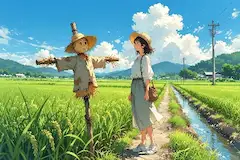 かかしと少女の夏の優しい時間