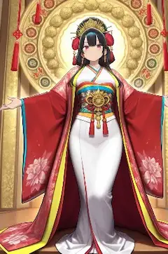 黄金の円環に立つ和装美少女
